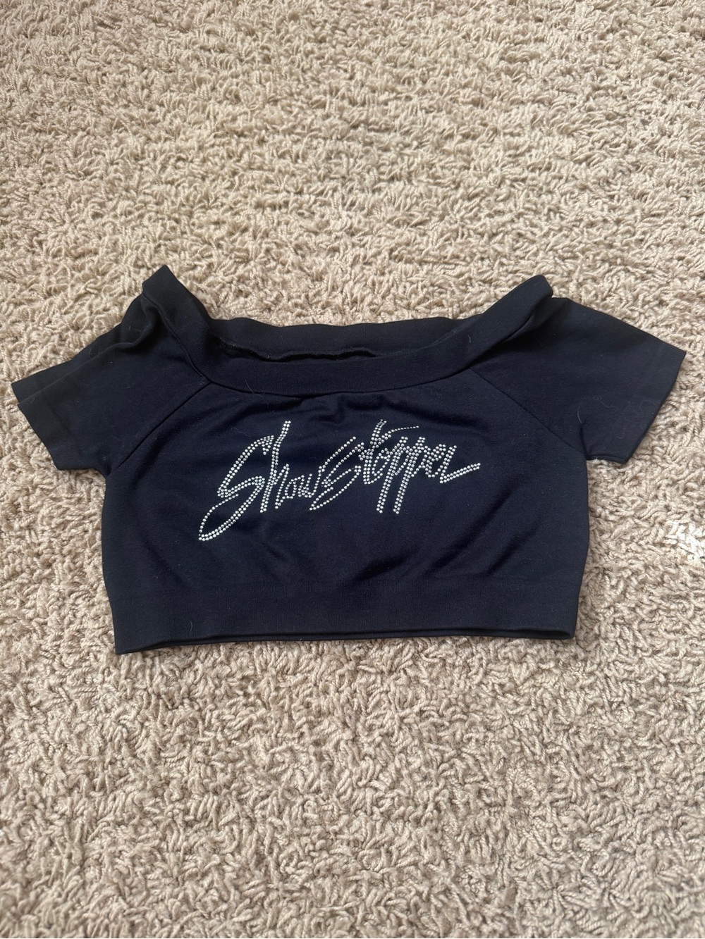 SHOWSTOPPERS Dance comp Black Off-Shoulder Cropped Top with Rhinestone CM/CL
